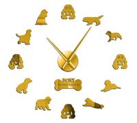 Cocker Spaniel - Reloj de pared de acrílico 3D gigante con diseño de cachorro, autoadhesivo, diseño de cachorro, reloj de cuarzo Beagle para amantes de los perros (dorado, 47 pulgadas)