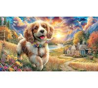 Cocker-Spaniel-Running-in-Field Puzzle para Adultos y niños 1000 Piezas Papel Reciclado Juego Educativo Desafiante Actividad en casa 38x26/1000pcs