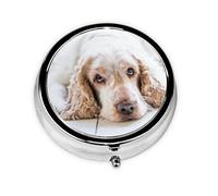 Cocker Spaniel Spaniel Marrón Perros Tristes Perros Mascotas, Pastillero, Pastillero redondo Pequeño contenedor de pastillas Organizador de pastillas de viaje