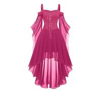 Cocktail Dresses for Women Plus Size Fashion Gothic Midi Dress Croset Long Flared Sleeve Irregular Length Short Chiffon Party(Hot Pink,XL)