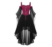 Cocktail Dresses for Women Plus Size Fashion Gothic Midi Dress Croset Long Flared Sleeve Irregular Length Short Chiffon Party(Hot Pink,XXL)