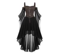 Cocktail Dresses for Women Plus Size Fashion Gothic Midi Dress Croset Long Flared Sleeve Irregular Length Short Chiffon Party(Coffee,L)