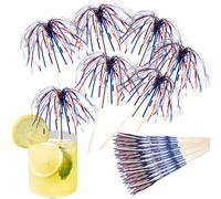 Cocktail Picks, 50-Piece Firework Cupcake Toppers, Decorative Food and Fruit Toothpicks for Patriotic Themes, BBQs, Drinks, Postesserts, and 4th of July Party Celebrations