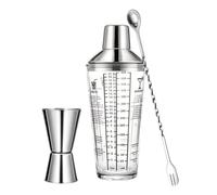 Cocktail Shaker - Stainless Steel Mixer Set With Spoon And Jigger For Drink | Stainless Steel And Glass Cocktail Shaker Set, 400ml Or 600ml With Spoon And Jigger For Home Bars Travel Fitness And Bars