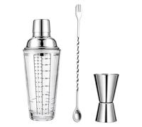Cocktail Shaker - Stainless Steel Mixer Set With Spoon And Jigger For Drink | Stainless Steel And Glass Cocktail Shaker Set, 400ml Or 600ml With Spoon And Jigger For Home Bars Travel Fitness And Bars