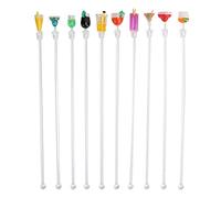 Cocktail Stirrers 10 Pack | Acrylic Drink Mixing Sticks for Cocktails/Coffee/Juice | Reusable Bar Supplies with Cute Designs, Secure Grip Handle (large swizzle stick)