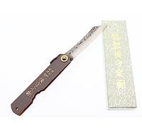 COCKTAIL7 Higonokami Navaja Japonesa de Bolsillo Plegable Cuchillo Aogami Edición Limitada Mango Cuero Gris Hecho a Mano en Japón por Nagao Kanekoma