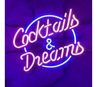 CÓCKTAILS AND DREAMS - Letrero de luz de neón de cristal real para el hogar, bar, pub, sala de recreación, sala de juegos, ventanas, garaje, pared, tienda (17 x 14 pulgadas, grande)