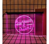 Cocktails Dreams Letrero de neón de Bar para decoración de Pared, Luces de neón LED Regulables alimentadas por USB para Cueva de Hombre, bistró, Taberna, cóctel, Pub,Rosado,40x30cm