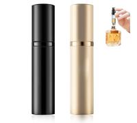 Coco Berming 2 Piezas Atomizador Perfume Recargable, Mini Pulverizador Portátil 5ml sin Fugas, Frasco Perfume para Viaje, Botella Spray Colonia Rellenable (Negro + Dorado)