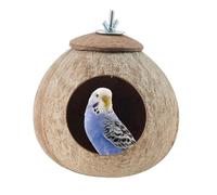 Coco Bird Cage Nest, Coco Shell Nesting, Lovebirds Habitat Decor, House Breeding Hut for Gentoo, Budgerigar, Natural Coconuts Shell Shelter, 5.31x5.91 Inches, Khaki, Coffee