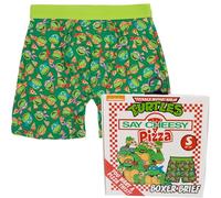Coco Brands Teenage Mutant Ninja Turtles - Calzoncillos tipo bóxer para hombre en caja de pizza, verde, S