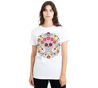 Coco Day of The Dead Patch with Miguel, Ernesto, Hector Ladies T Shirt, White Camiseta, Blanco, L para Mujer