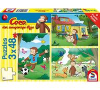 Schmidt Spiele- Puzle Infantil (3 x 48 Piezas), diseño de Coco el Mono Curioso, Color carbón (56433)