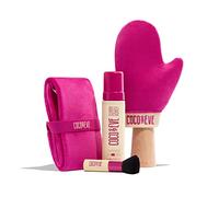 Coco & Eve Bali Bae Self Tan Set (Ultra Dark). Todo Natural Sunless Tanning Mousse. Loción instantánea autobronceadora con bronceador, mi aplicador, cepillo Kabuki y aplicación trasera para aplicación