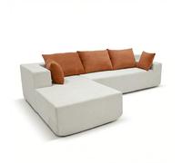 Coco Living Luna | Sofá esquinero en L de pana de 3 plazas | Ancho 267 cm | Diseño moderno y confort premium | Ideal para salón (Blanco Naranja Izquierda)