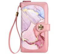 Coco Rossi Wallets for Women Multi Card Holder Wallet Clutch Wallet Card Holder Organizer Ladies Purse with Wrist Strap Purse,Watercolor Pink Marble