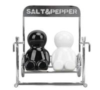 Cocoarm 2 Piezas de Frascos de Especias para Cocina, Juego de Saleros y Pimenteros de Cerámica con Figura Colgante, Adorables Dispensadores de Especias en Blanco y Negro, con Tapa de