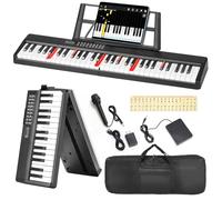 Cocoarm 61 Teclas Teclado de Piano Plegable, 1000 Timbres 150 Canciones de Demostración Teclado Electrónico Portátil con Teclas Iluminadas Modo de Enseñanza, para Principiantes Niños