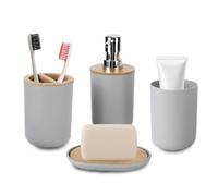 Cocoarm Accesorios de Baño Set de 4 Piezas Dispensador de Loción Soporte Cepillos Jabonera Vaso Enjuague Bucal