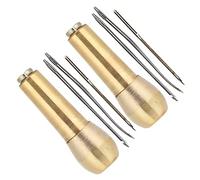 Cocoarm Awl de Costura de Cuero, Awl de Costura de de Cobre, un Exquisito Kit de Agujas de Oro para Coser, Empuñadura Fácil, Resistente Al Desgaste, 6 Agujas y 2 Mangos, para Lienzo, Zapatos, Bolsos
