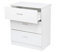 Cocoarm Cómoda De 3 Cajones Mesita De Noche De Tablero De Partículas Blancas con 3 Cajones Sin Tiradores Frente Brillante Gabinete De Almacenamiento Fácil De Limpiar para Dormitorio Habitación De