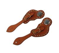 Cocoarm Correa de Espuela de Cuero Correa de Espuela Occidental Marrón con Hebilla 25 Cm 9,8 Pulgadas Diseño de Diamantes de Imitación de Cuero de Vaca de de Caballo Ajustable para Entrenamiento de
