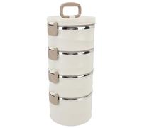 Cocoarm de 4 Niveles, Caja de Acero Inoxidable de 3,3 L con Diseño Redondo Apilable Aislado, Acero 304, 4 Capas Separadas, Asa y 2 Tenedor Integral para Viajes de Oficina y Escuela (Beige)