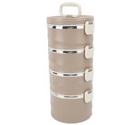 Cocoarm de 4 Niveles, Caja de Acero Inoxidable de 3,3 L con Diseño Redondo Apilable Aislado, Acero 304, 4 Capas Separadas, Asa y 2 Tenedor Integral para Viajes de Oficina y Escuela (BROWN)