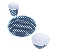 Cocoarm Ensaladera de Melamina para Servir, Juego de Vajilla de 3 Piezas para Ensalada, Refrigerios de Frutas, Uso en Microondas y Lavavajillas para Familias, Restaurantes y Hoteles (puntos azul