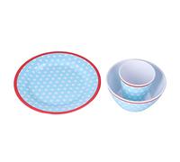 Cocoarm Ensaladera de Melamina para Servir, Juego de Vajilla de 3 Piezas para Ensalada, Refrigerios de Frutas, Uso en Microondas y Lavavajillas para Familias, Restaurantes y Hoteles (puntos azul
