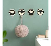Cocoarm Innovador Gancho de Pared de Madera, Gancho Adhesivo con Patrón de Hoja de Ginkgo, único, Carga de 2 Kg, Colgador de Pared Redondo o Hexagonal para Baño, Cocina, Dormitorio, Entrada (Par de