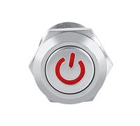 Cocoarm Interruptor de Botón de Encendido LED, Tipo Momentáneo Impermeable de Metal con Iluminación LED, Tamaño de 12 Mm, Ideal para Uso Automotriz y en Interiores (Rojo)