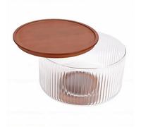 Cocoarm Juego de Ensaladera de Vidrio, Acanalada Transparente con Tapa de | Plato transparente para servir de 45 onzas, tamaño mediano de 9x6x5,7 pulgadas, cena familiar, centro de mesa de buffet,
