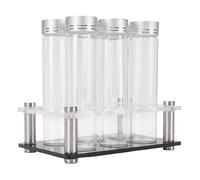 Cocoarm Juego de Tubos de Almacenamiento de Granos de café, Bodega de Granos de café de Vidrio de Borosilicato Alto con Soporte Acrílico, 6 Viales Herméticos de Exhibición para el Hogar, Cafetería,