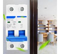Cocoarm Mini Disyuntor, 2P DZ47 63 25A/40A/50A/63A, Alta Sensibilidad, Tamaño Compacto, Tratamiento Templado, Material de Primera Calidad, Adecuado para Energía Solar, (50A)