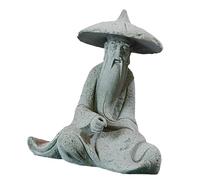 Cocoarm Mini Estatua de Pescador, Figura de Pesca Sentada de Acuario de Piedra Artificial, Diseño de Agua Que Fluye, Decoración Zen Asiática, Adorno Vintage de Piedra Arenisca para el Escritorio del