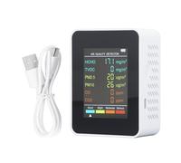 Cocoarm Monitor de Calidad del Aire, Detección de Pantalla LCD CO2 TVOC HCHO PM2.5 PM10, Carga USB, para Uso en Interiores (White)