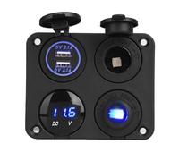 Cocoarm Panel de Interruptor de Palanca, Panel de Interruptor de Encendido y Apagado de Nailon ABS con Cargador USB Dual y Voltímetro LED, Diseño Impermeable de 4 Bandas 12 V 24 V 4,2 A para Coche,