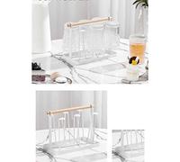 Cocoarm Rejilla para Secar Tazas, Rejilla para Secar Botellas de Agua de Hierro Galvanizado con de Madera, Soporte para Ahorrar Espacio con 6 Ganchos, 13x23,5x18,5 Cm para Almacenamiento de Tazas en