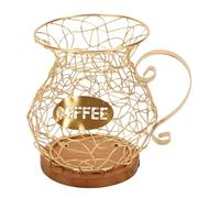 Cocoarm Soporte para Cápsulas de café Cesta de Almacenamiento de Cápsulas de café de Alambre Metálico con Base de Madera Maciza 7,28 X 6,10 X 4,72 Pulgadas Organizador de Escritorio que Ahorra (GOLD)