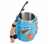 Cocoarm Taza de café de Pesca, Resina de Acero Inoxidable en Relieve 3D, Divertida Taza de café con Diseño de Carrete de Caña de Pescar, para Regalo del Día del Padre de Navidad