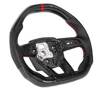 Cocoarm Volante de Fibra de Carbono, Volante de Napa con Revestimiento Epoxi con Diseño Tipo D de Fondo Plano, Anillo de las 12 en Punto con Costuras Rojas, Modificación del Automóvil para