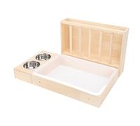 Cocoarm Wooden Feeder Rack, Bunny Dispenser with Litter Box 2 Stainless Steel Bowls for Chinchillas Hamsters Small Animals (Translated to Spanish Without Any Additions or