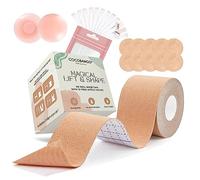 Cocobango Boob Tape Push Up - Sujetador adhesivo con 12 almohadillas para pezones, 20 cintas de moda, cinta para el cuerpo, para cualquier vestido sin sujetador, juego de cintas para el pecho