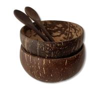 Cocobowls Juego de 2 Cuencos de Coco y 2 Cucharas de Madera - Tazónes para Acai Poke Smoothie Buddha Coconut Bowl - Regalo Ecologico Perfecto para Vegetarianos