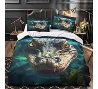 Cocodrilo bajo el agua Funda de Edredón Microfibra Suave Estampado 3D 3 Piezas Cremallera Oculta con Fundas de Almohada Antialérgica Vida silvestre realista Funda Edredon for niños Single（135x200cm）