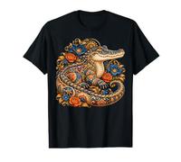 Cocodrilo Cocodrilo Patrones Florales Flores Arte Cocodrilo Camiseta gráfica económica