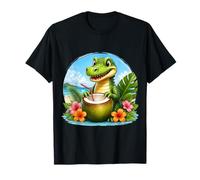 Cocodrilo Divertido en la Playa, Flores Tropicales de Coco Camiseta
