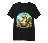 Cocodrilo Divertido en la Playa, Flores Tropicales de Coco Camiseta Premium